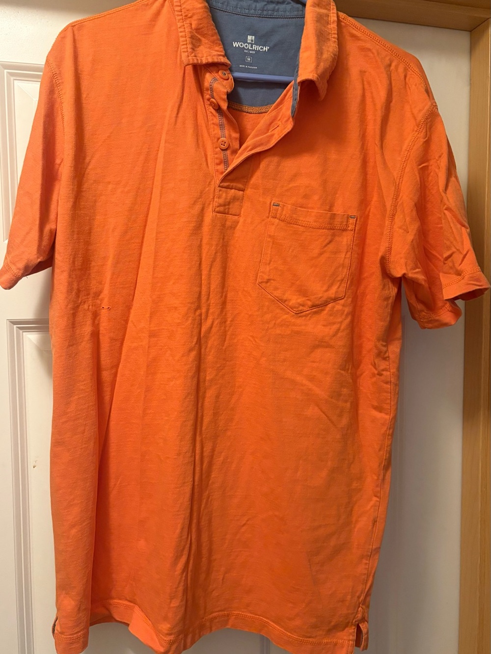 Woolrich Men's Orange Polo Shirt Medium 100% Cotton Short Sleeve With Pocket